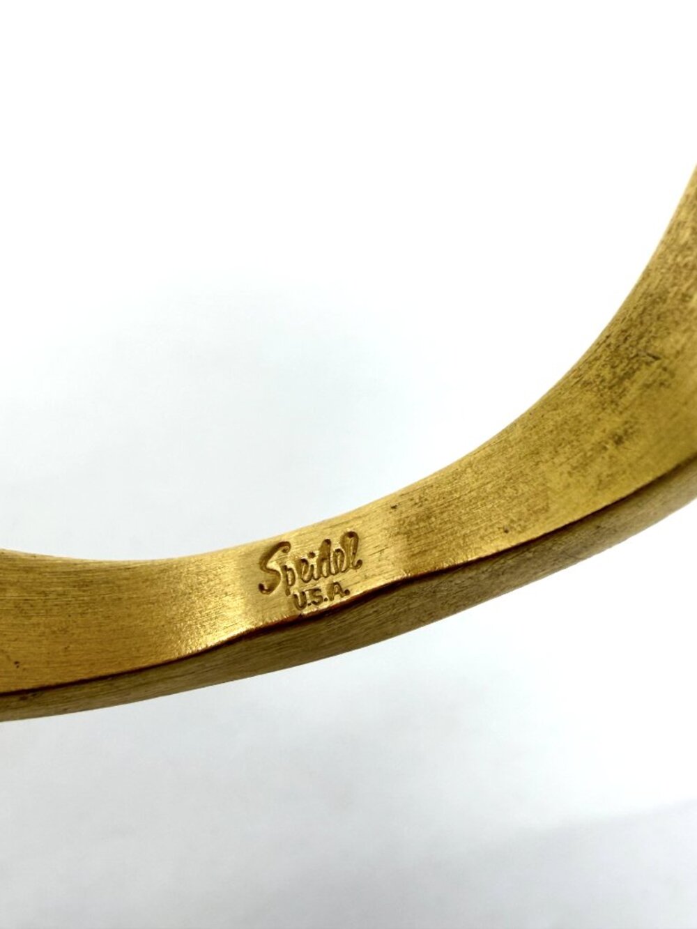 Vintage Spiedel U.S.A. Bracelet sz 6 Gold Tone Brushed Brass Cuff Signed Modern - Picture 7 of 8